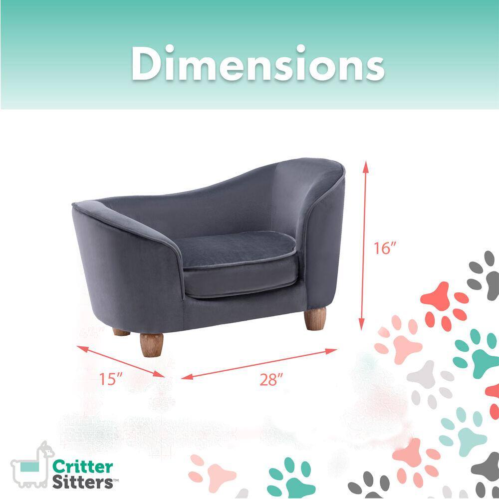 Small Gray Faux-Velvet Elevated Oval Pet Bed with Wood Legs