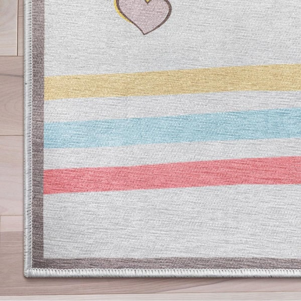 Hopscotch Modern Kids Multi-Color Grey 3 ft. 3 in. x 5 ft. Machine Washable Flat-Weave Area Rug