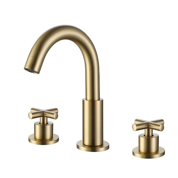 FLG 8 in. Widespread Double Handle Bathroom Faucet 3 Holes Brass Sink Faucets in Brushed Gold