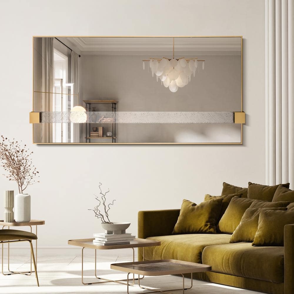 Gleaming Horizon 40"x80" Silver Mirror with Gold Iron Frame