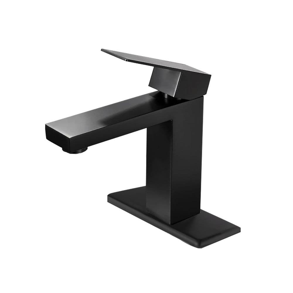 6.49 in. H Single Handle Single Hole Stainless Steel Bathroom Faucet with Deckplate and Pop Up Drain in Matte Black price history on PriceWatchPro