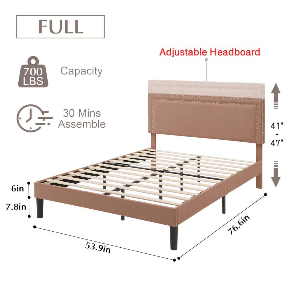 Upholstered Bed with Adjustable Headboard, No Box Spring Needed Platform Bed Frame, Bed Frame Gray Queen Bed - thumbnail 3