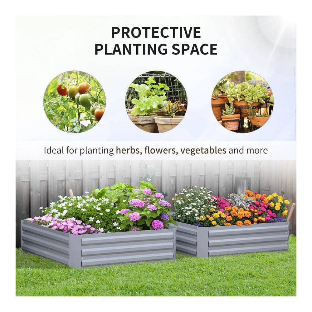 Gray Galvanized Steel Raised Garden Bed Planter Set