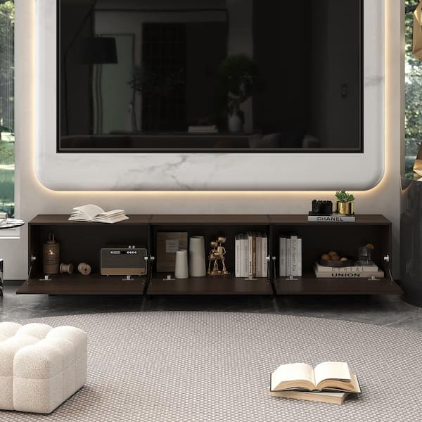 FUFU&GAGA Brown and Black Wooden TV Console Table, TV Stand