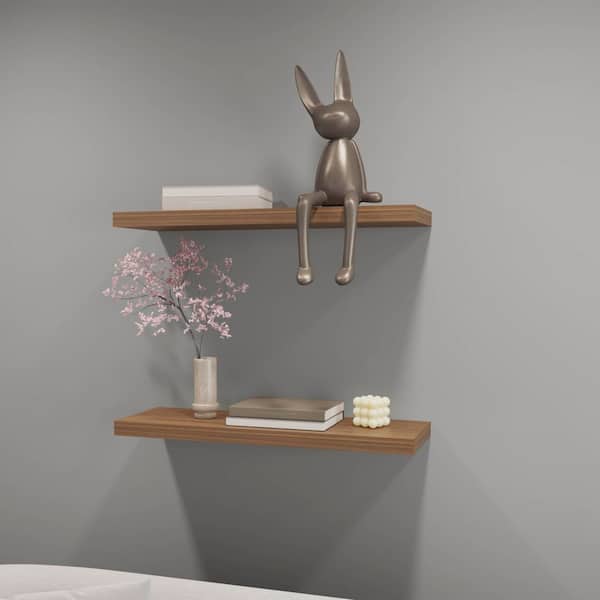32 in. W x 10 in. D Brown Pine Wood Decorative Wall Shelves Modern Wall Mounted Floating Shelves (Set of 2)