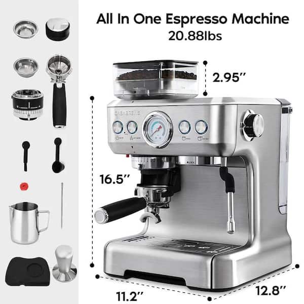 CASABREWS 20 Bar Precision Espresso Machine, Build in Grinder, w/ 92oz Water Tank, Stainless Steel - Silver