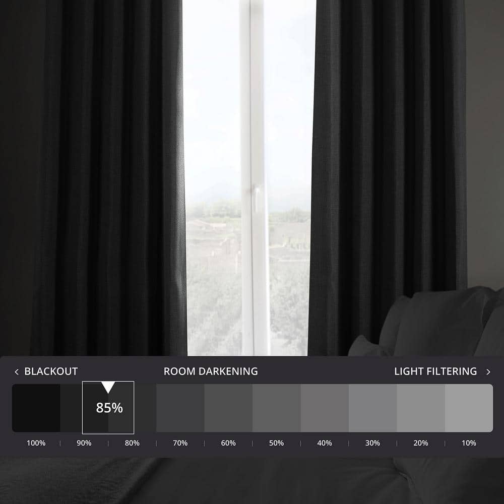 Essential Black Faux Linen Room Darkening Curtains 50W x 108L