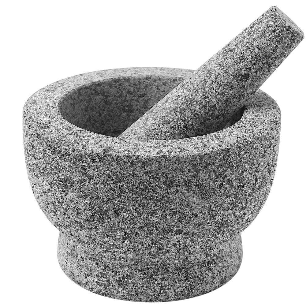 Gray Mortar and Pestle Set Unpolished Heavy Granite for Enhanced Performanc
