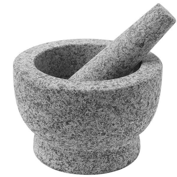 Adrinfly Gray Mortar and Pestle Set Unpolished Heavy Granite for Enhanced Performance and Organic Appearance