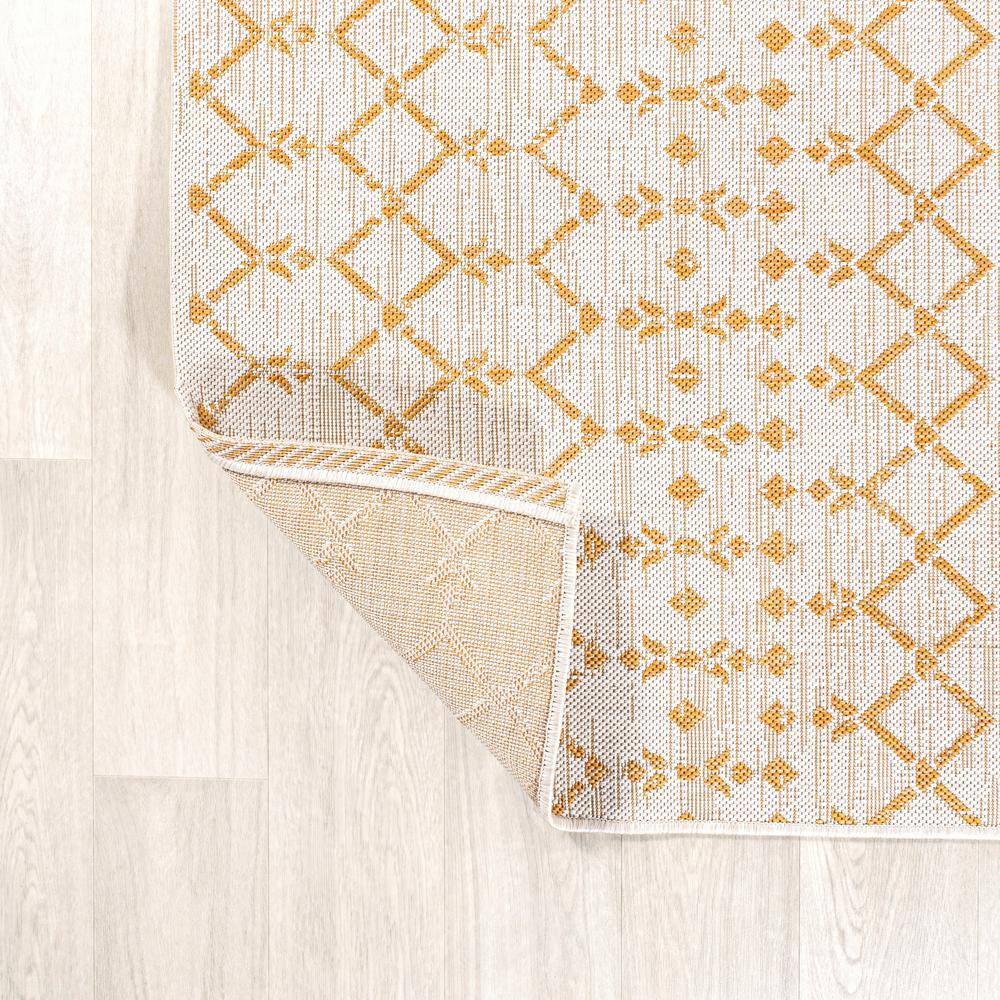 Moroccan Geometric Yellow and Cream 4' x 6' Outdoor Rug