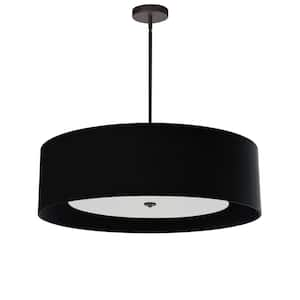 Helena 4-Light Matte Black Shaded Pendant Light with Black/White Fabric Shade