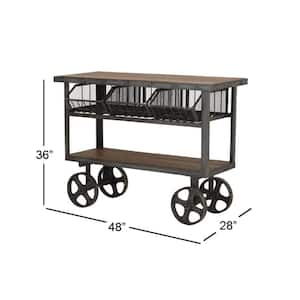 48 in. Black Extra Large Rectangle Metal Industrial Rolling Cart 3 Basket Drawers Console Table