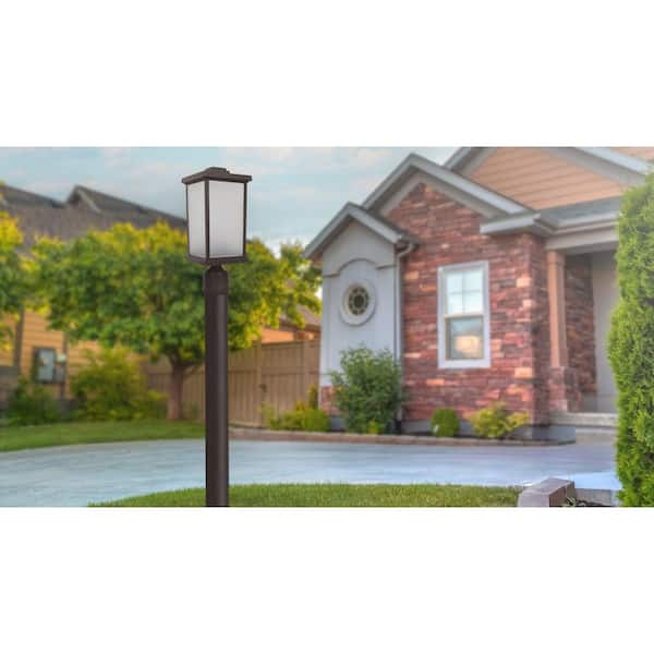 Artisan Square 1-Light Bronze Hardwired Outdoor Weather Resistant Plastic Post Light with Frosted Diffuser 4000K LED