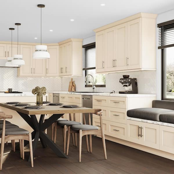 Home Decorators Collection Newport Cream Painted Plywood Shaker Assembled Sink Base Kitchen Cabinet Soft Close Left 21 in W x 21 in D x 34.5 in H