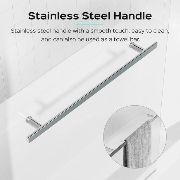 31.75 in. W x 55 in. H Pivot Frameless Tub Door in Chrome with 1/4 in. Tempered Clear Glass, Reversible Installation