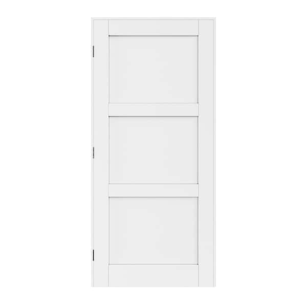 36 in. x 80 in. Blank 3-Lite Right Handed White Solid Core MDF Wood Single Door Kit with Quick Assemble Jamb