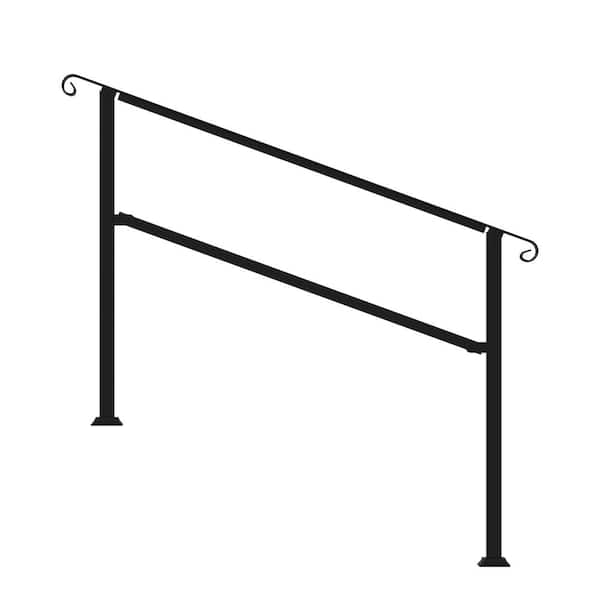 FUFU&GAGA 36 in. H x 54.3 in. W Black Iron Stair Railing Kit Handrails Adjustable Exterior Stair for Outdoor Steps Fit 3 or 4 Step