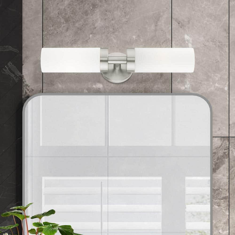 Sleek Brushed Nickel Outdoor Vanity Sconce with Satin Opal White Glass