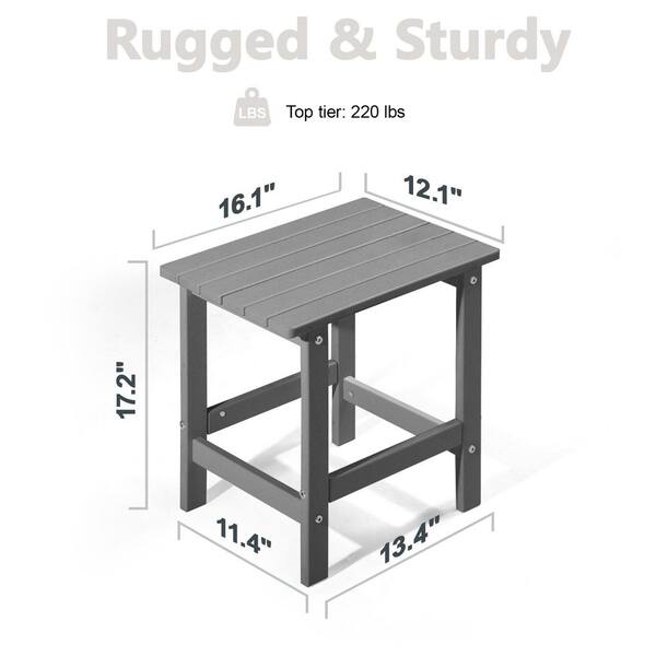 PASAMIC - 17 in. Grey Rectangular HDPE Outdoor Side Table with Sharp Corners