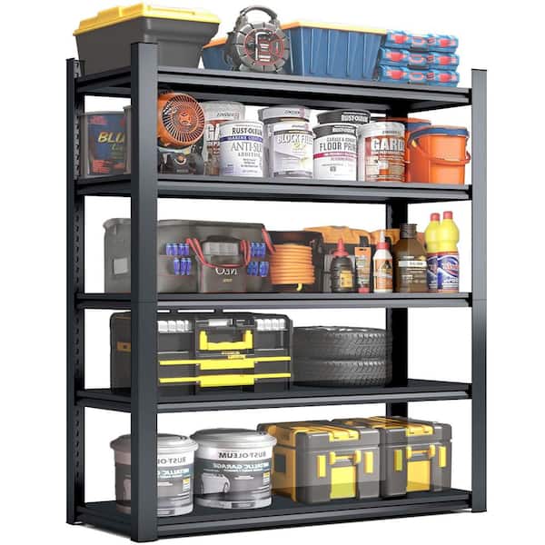 5-Tiers Metal Heavy Duty Adjustable Garage Storage Shelving Unit in Black (47.2 in. W x 78 in. H x 18 in. D)