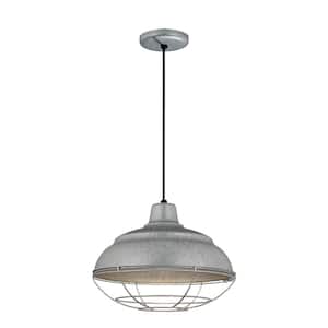 15 in. 1-Light Galvanized Warehouse/Cord Hung