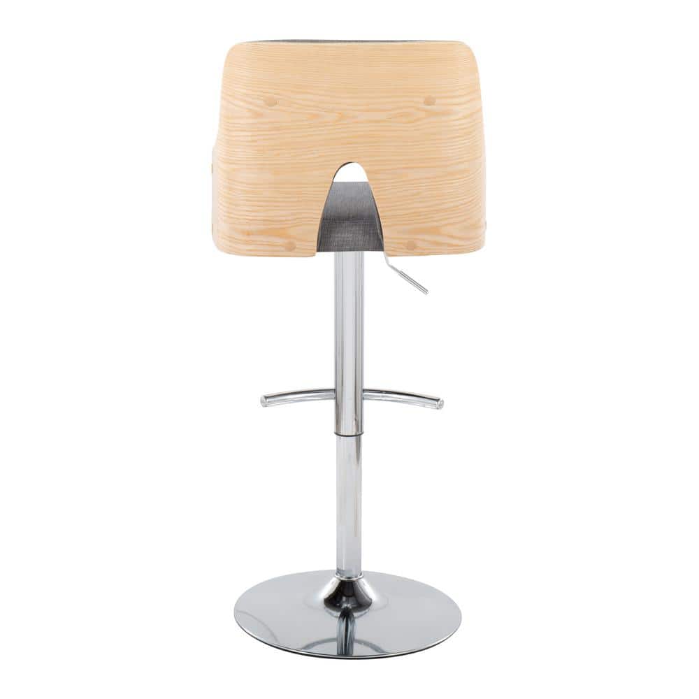 Stella Adjustable Swivel Barstools in Gray Fabric and Chrome, Set of 2
