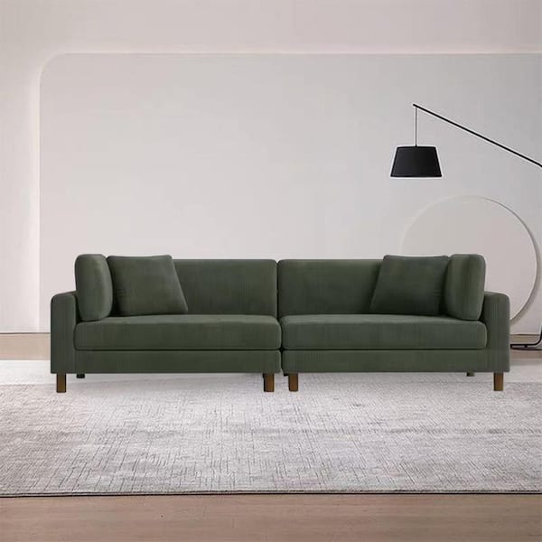 Monland 116 in. Square Arm Corduroy Polyester Fabric Chaise Lounge Rectangle Sofa Deep-Seated Oversized Modular Couches Green