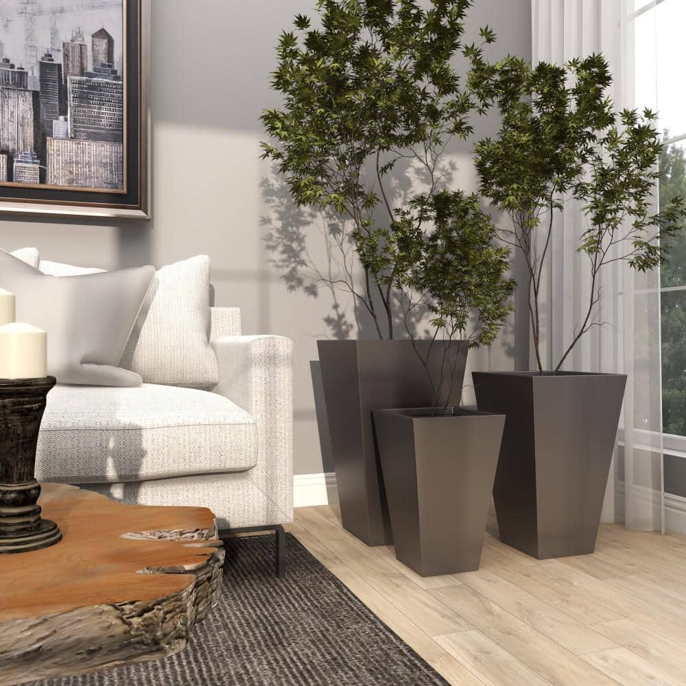 Gray Iron Trapezoidal Indoor/Outdoor Planter Set of 3