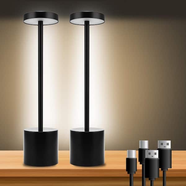 YANSUN 13.4 in. Black Cordless Rechargeable Integrated LED Table Lamp, Modern Portable Stepless Brightness Desk Lamps (2-Pack)