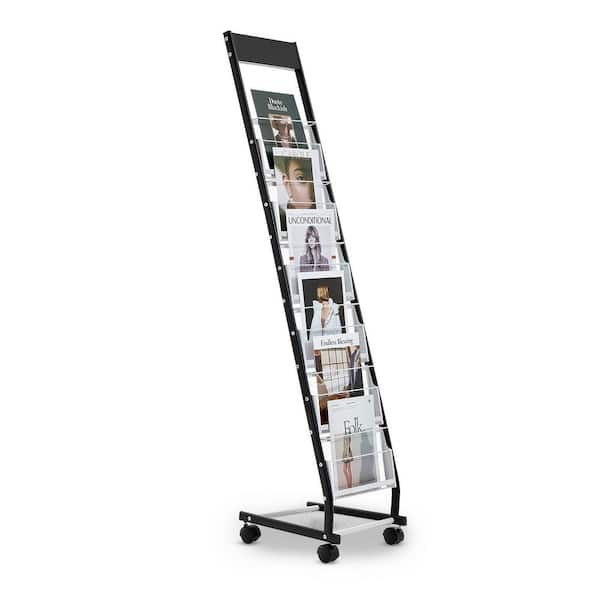 Brochure Display Rack, Narrow 6-Tier Magazine Literature Display Stand with Wheels, Metal Floor Standing Magazine Rack