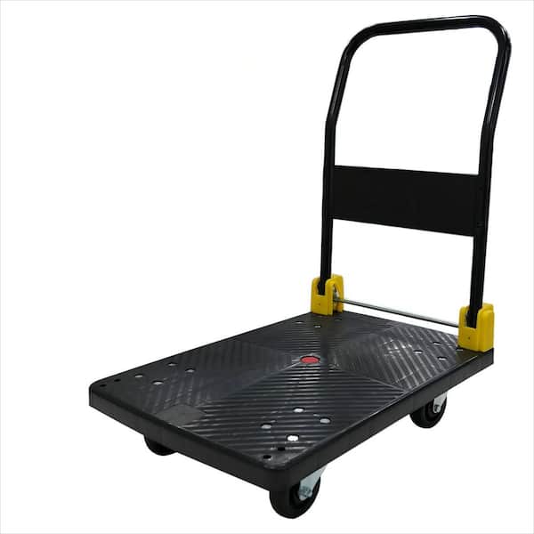 Black 880 lb. Capacity Foldable Platform Hand Truck with Two 5 in. Fixed and Two 5 in. 360° Rotating Wheels