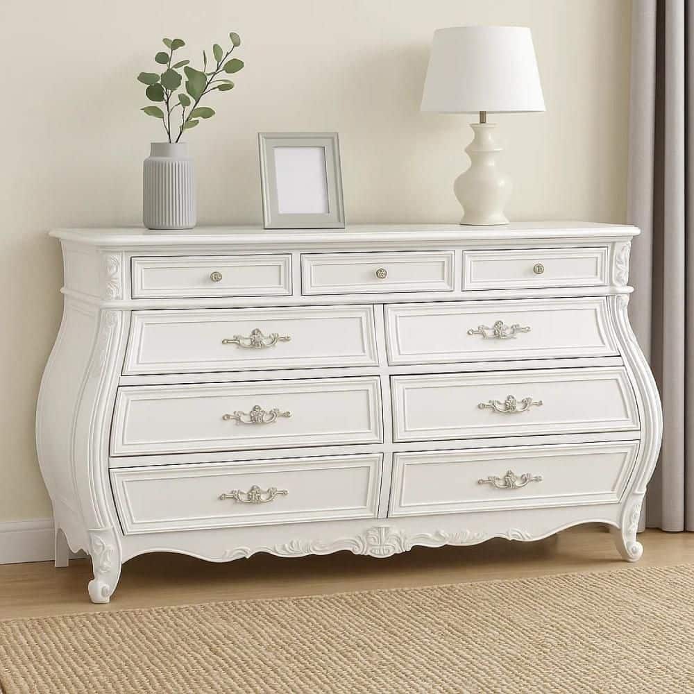 Valena White and Nickel 9-Drawer 68 in. Dresser without Mirror price history on PriceWatchPro