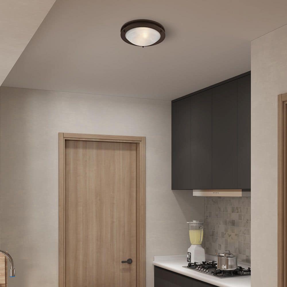 Ariel Contemporary 11" Bronze Bowl Ceiling Light with White Alabaster Glass