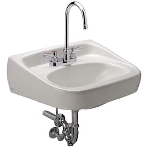 Manual Hand Washing System, 20 x 18 in. Wall Hung Lavatory with 0.5 GPM, Centerset, Gooseneck Faucet, and Lever Handles