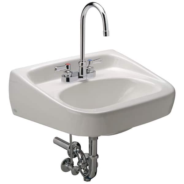 Zurn Manual Hand Washing System, 20 x 18 in. Wall Hung Lavatory with 0.5 GPM, Centerset, Gooseneck Faucet, and Lever Handles