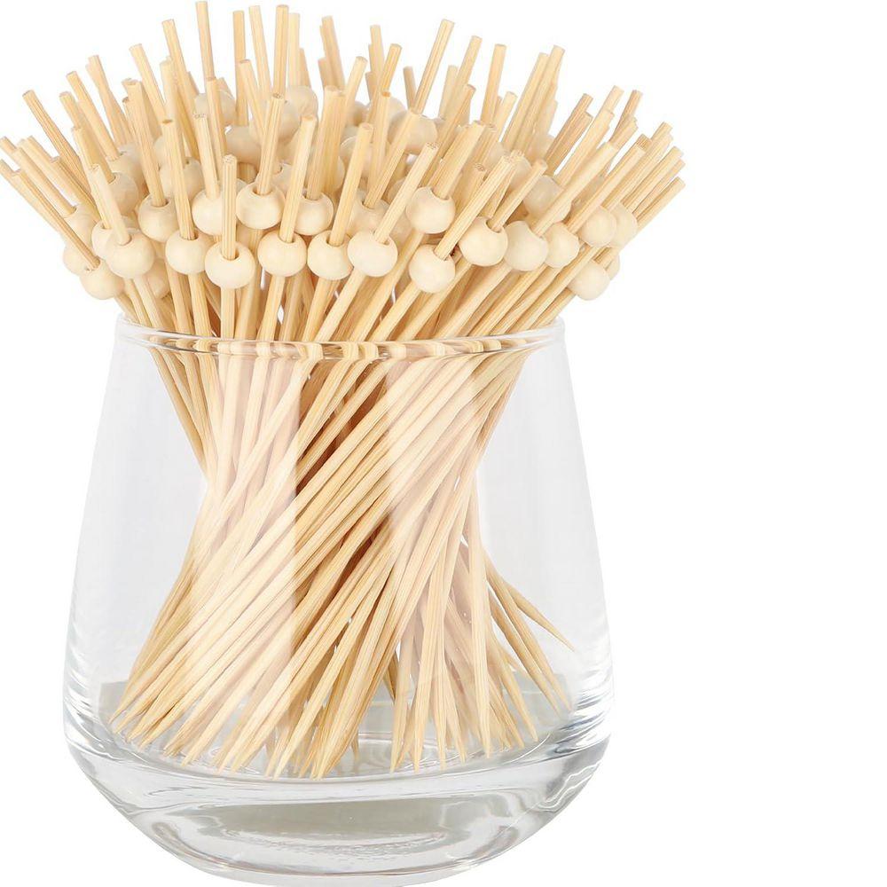 Natural Wooden Ball Bamboo Cocktail Picks Disposable Tableware Skewers Fancy Toothpicks 200 Per Case