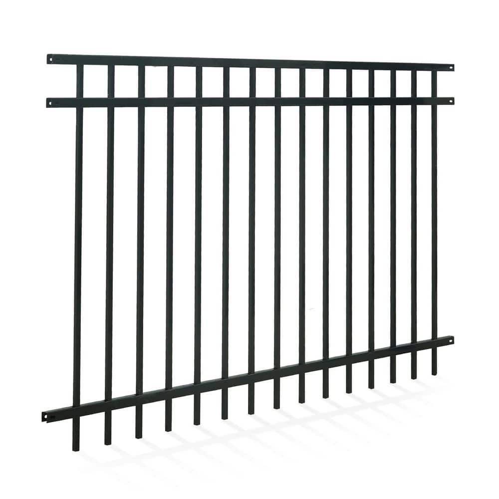 Black Heavy Duty Flat Top Metal Fence Panel, 4 ft. x 6 ft.