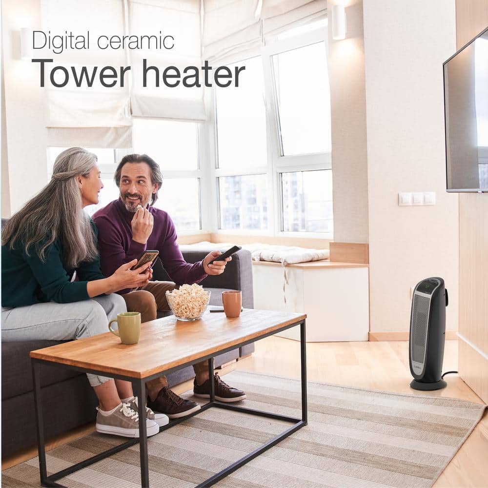 Lasko 23" Black Ceramic Electric Tower Heater with Remote