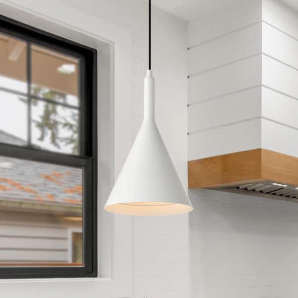 Edvivi Carson 1-Light White Metal Cone Hanging Kitchen Pendant Light