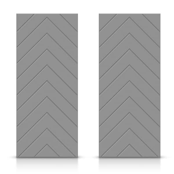 CALHOME 84 in. x 96 in. Hollow Core Light Gray Stained Composite MDF Interior Double Closet Sliding Doors