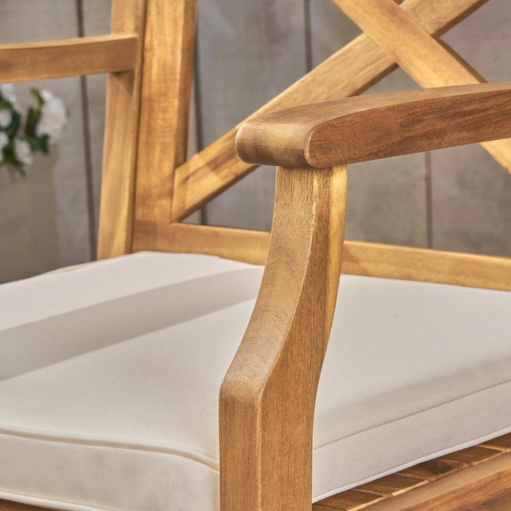 Teak Frame Bar Height Dining Chair with Cream Cushions