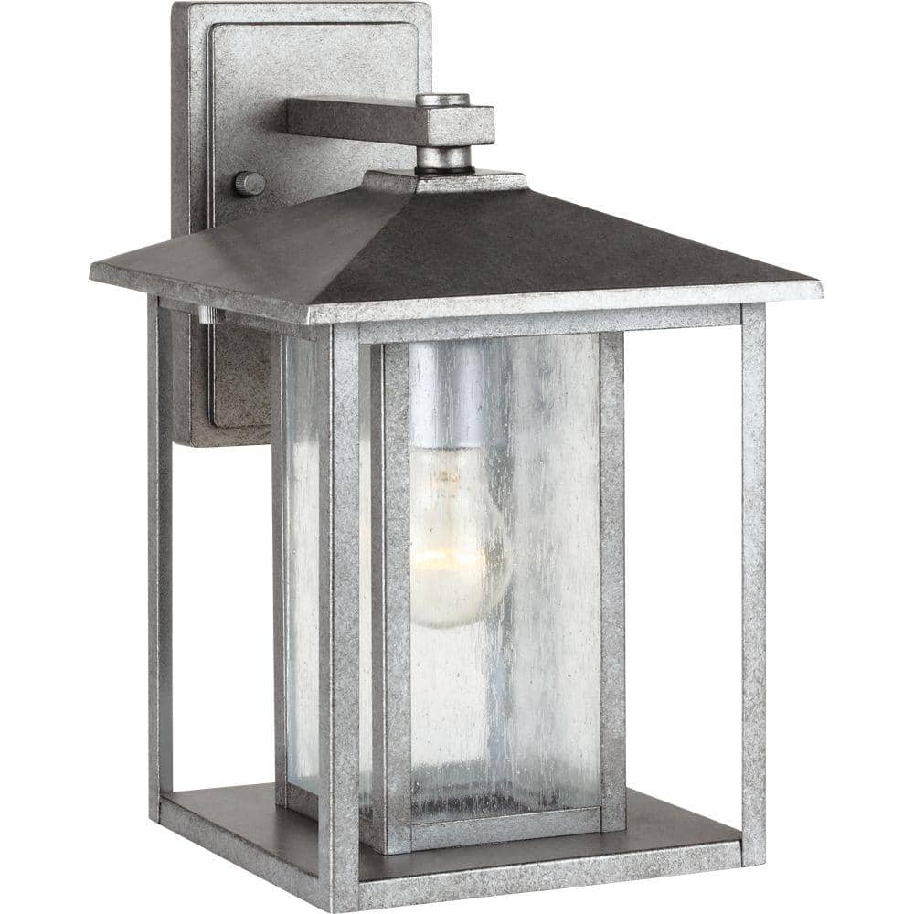 Hunnington Weathered Pewter Dimmable Outdoor Sconce with Clear Seeded Glass