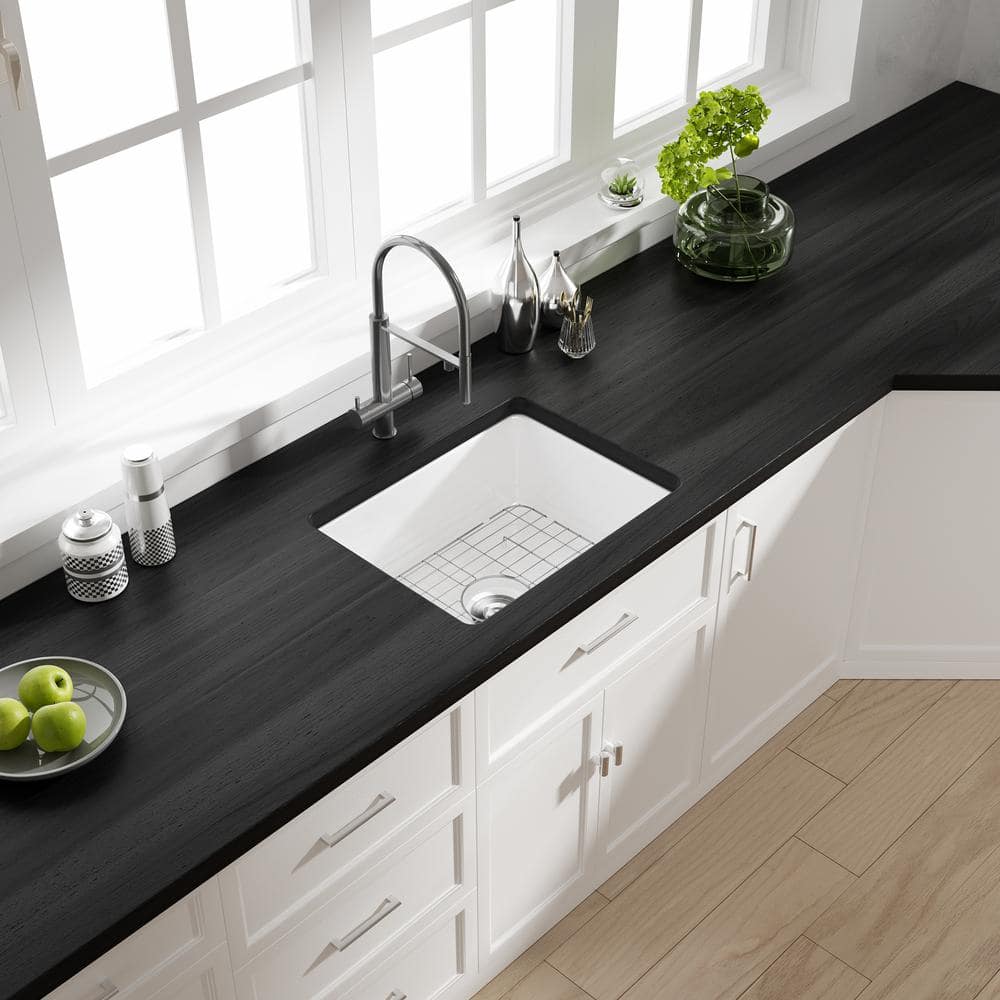 Oslo White Fireclay Single Bowl Undermount Kitchen Sink with Accessories