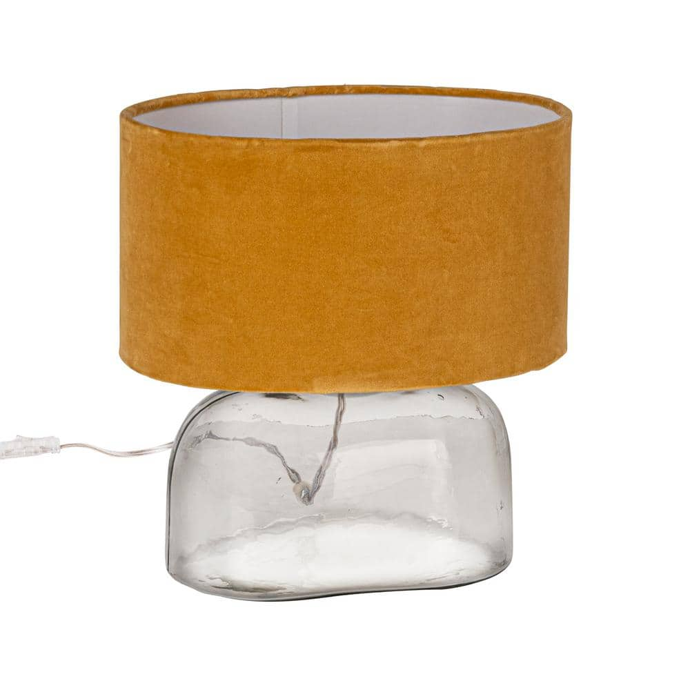 Storied Home Modern Table Lamp with Glass Base and Velvet Shade Yellow