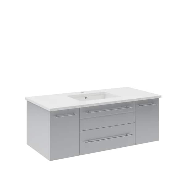 Lucera 42 in. Single Sink Wall Mount Floating Gray Bath Vanity with White Quartz Top and Undermount Ceramic Sink