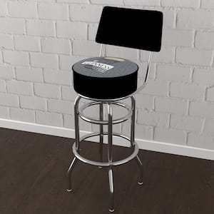 Guinness Line Art Pint 31 in. Black Low Back Metal Bar Stool with Vinyl Seat