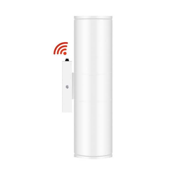 GMGSROM 11.5 in. White Aluminum Modern Dusk to Dawn Outdoor Cylinder LED Wall Lantern Scone