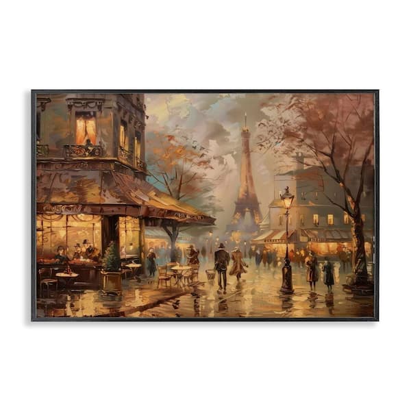 Stupell Industries Parisian Fall Townscape by LSR Design Studio Black Framed People Giclee Art Print 20 in. x 30 in.