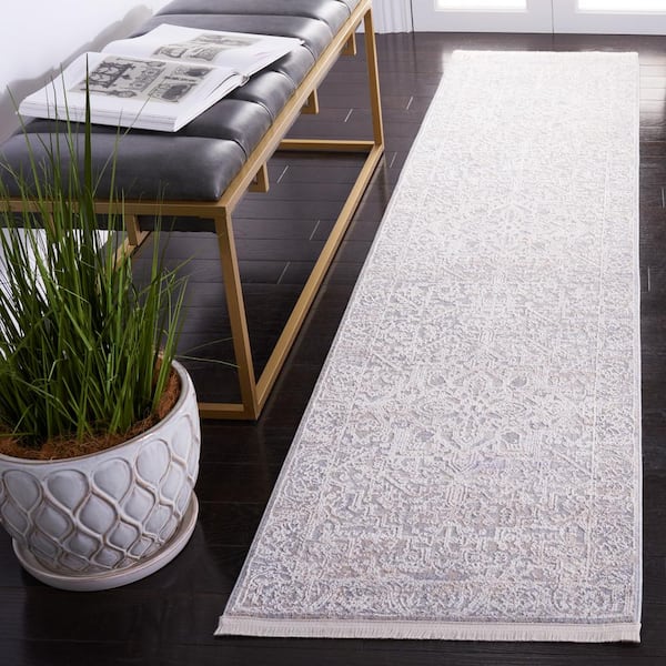 Marmara Beige/Gray/Blue 2 ft. x 8 ft. Border Floral Runner Rug