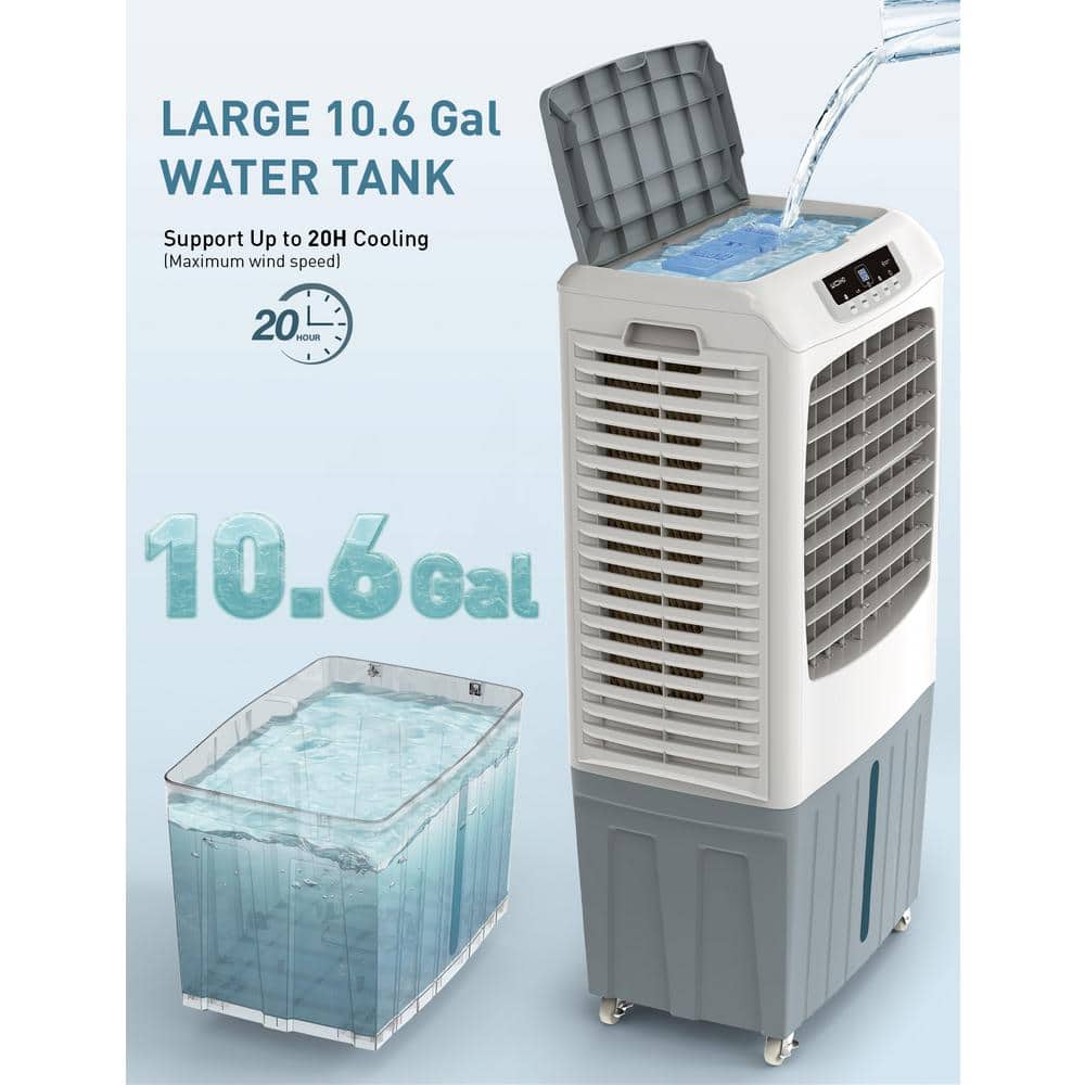 Gray and White Portable Evaporative Cooler with Remote Control